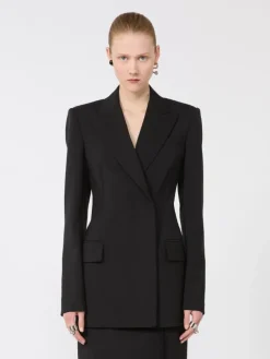 Natural stretch pure wool tailored blazer - BLACK