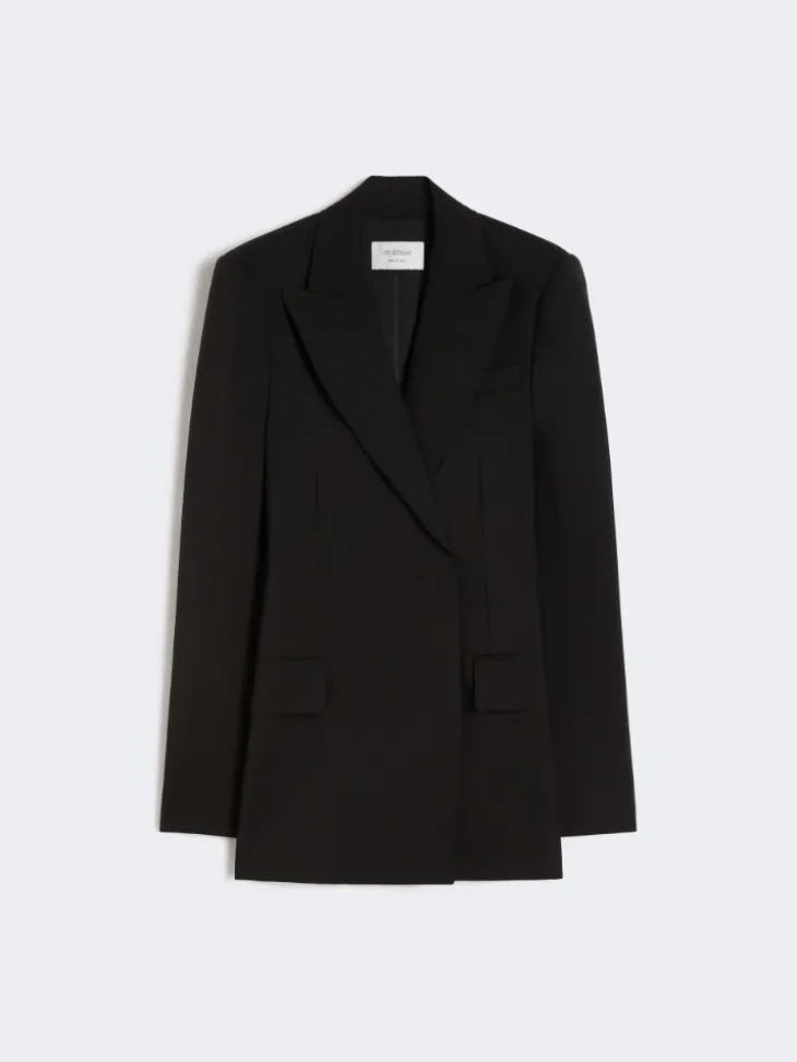 Natural stretch pure wool tailored blazer - BLACK