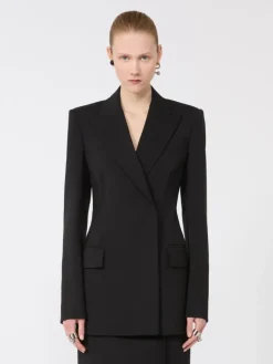 Natural stretch pure wool tailored blazer - BLACK