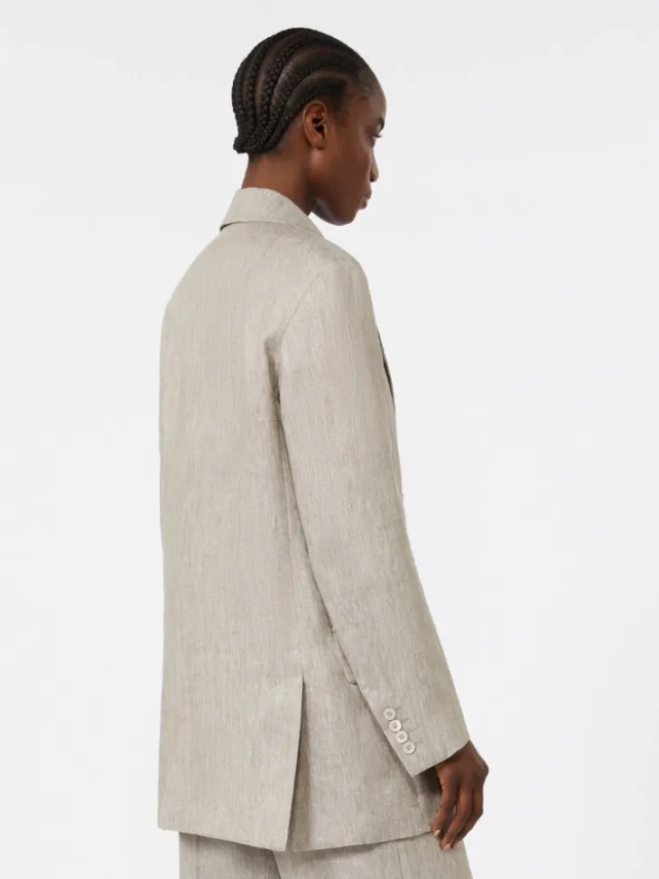 Olimpia Jacket in Chevron linen - BEIGE