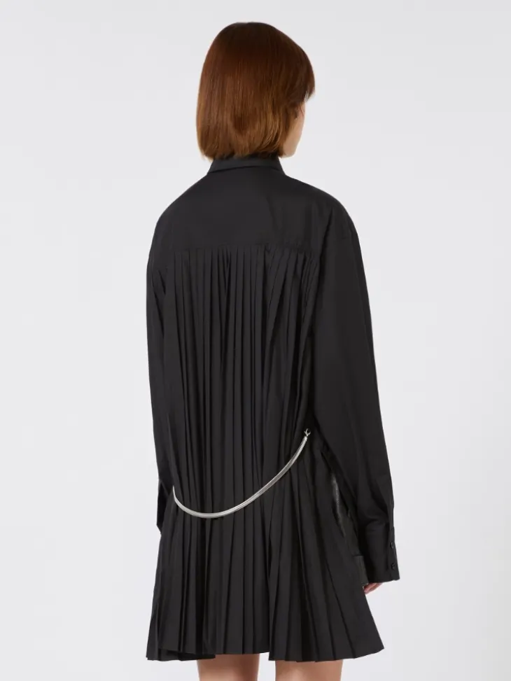 Overshirt with plissé-pleated detail - BLACK