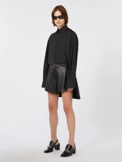 Overshirt with plissé-pleated detail - BLACK