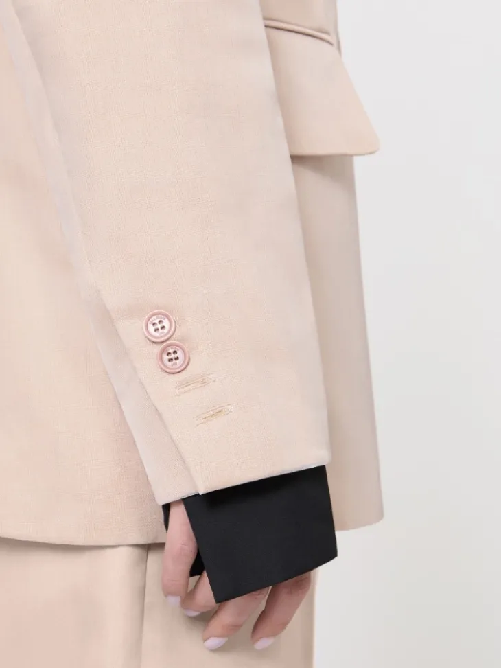 Oversized blazer in organza and linen canvas - CAMEL