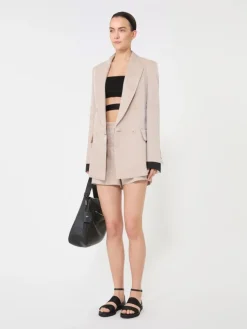 Oversized blazer in organza and linen canvas - CAMEL