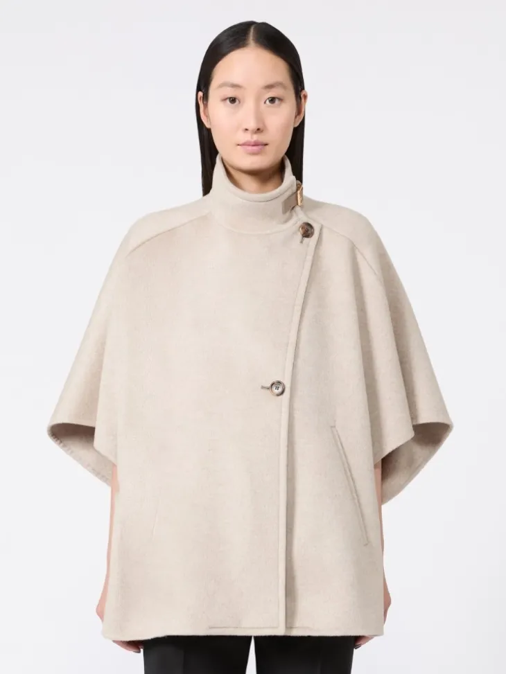 Oversized cape in cashmere drap - STONE