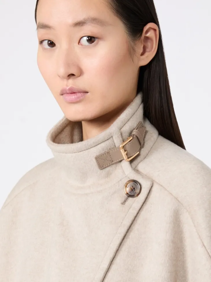 Oversized cape in cashmere drap - STONE
