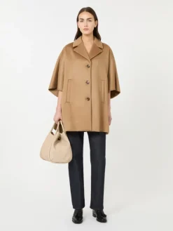 Oversized cashmere broadcloth cape - CAMEL