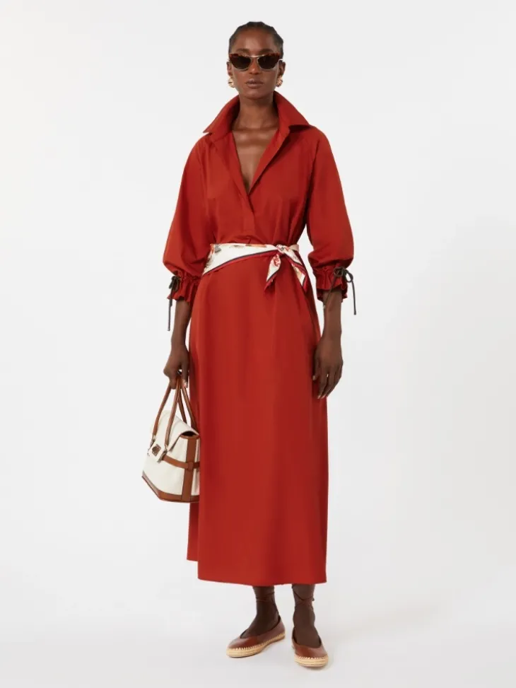 Oversized cotton poplin dress - RED