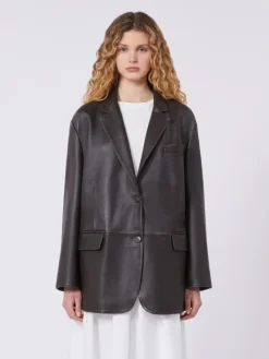 Oversized leather blazer - BROWN