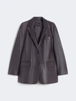 Oversized leather blazer - BROWN