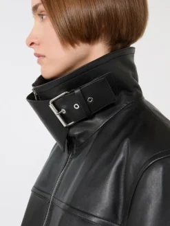 Oversized leather heavy jacket - BLACK
