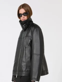 Oversized leather heavy jacket - BLACK