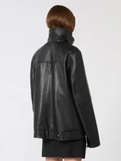 Oversized leather heavy jacket - BLACK