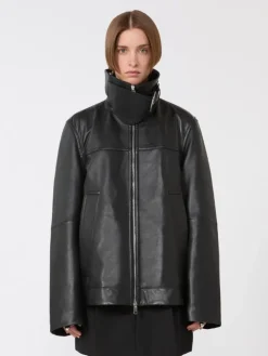 Oversized leather heavy jacket - BLACK