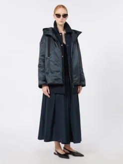 Oversized padded jacket in water-repellent canvas - MIDNIGHTBLUE