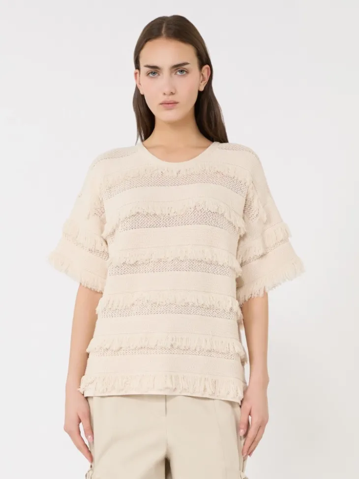 Oversized patterned viscose sweater - IVORY