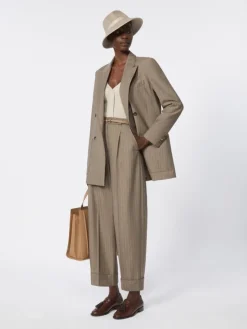 Oversized pinstripe woollen cloth blazer - HAZELNUT BROWN