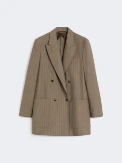 Oversized pinstripe woollen cloth blazer - HAZELNUT BROWN