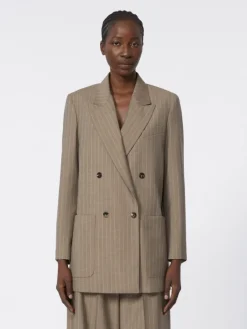 Oversized pinstripe woollen cloth blazer - HAZELNUT BROWN