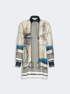 Oversized printed silk shirt - STONE