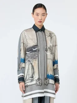 Oversized printed silk shirt - STONE