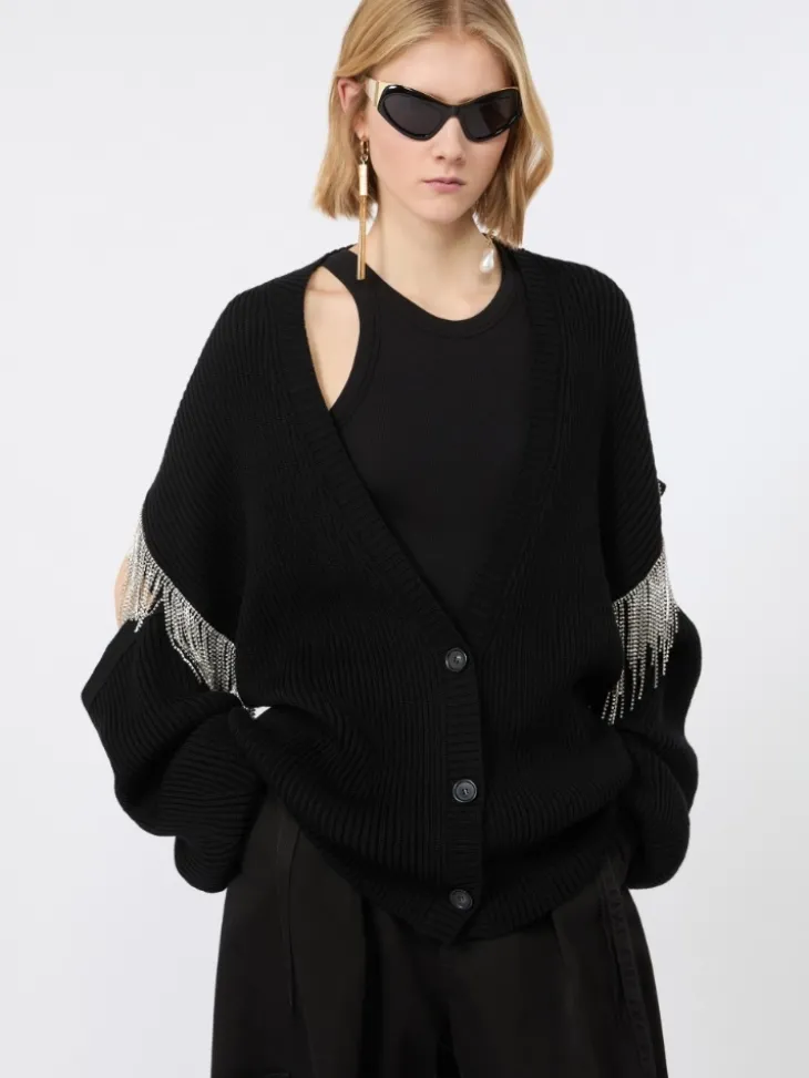 Oversized pure wool cardigan - BLACK