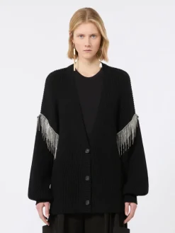 Oversized pure wool cardigan - BLACK