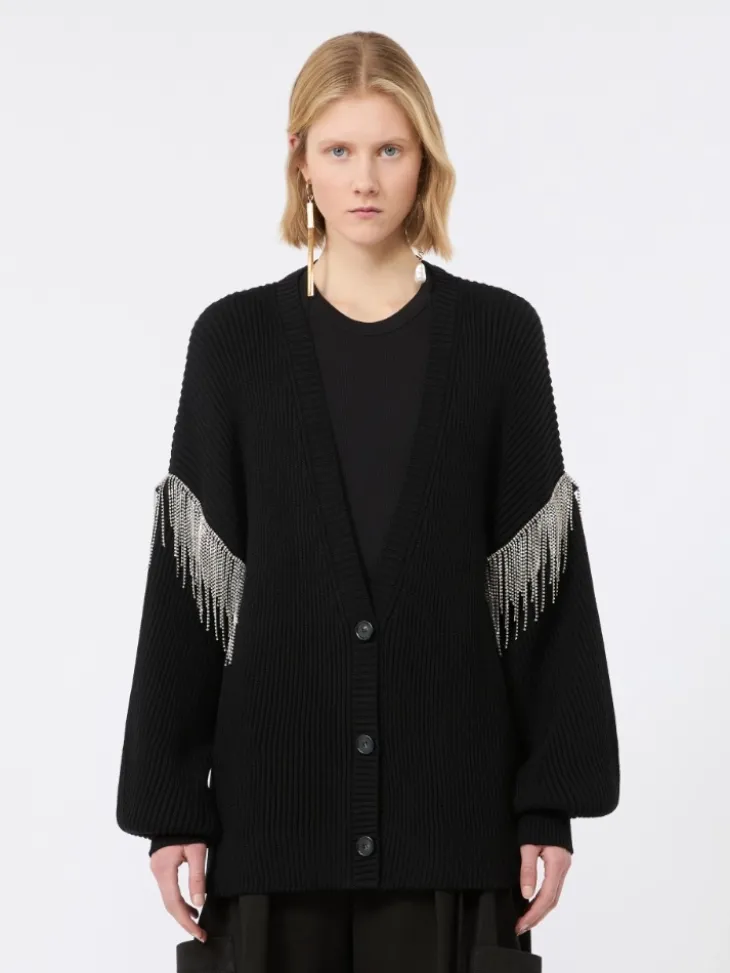 Oversized pure wool cardigan - BLACK