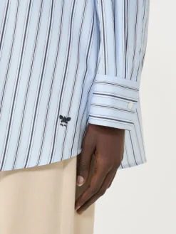 Oversized striped cotton shirt - LIGHT BLUE