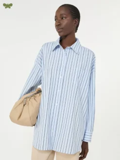 Oversized striped cotton shirt - LIGHT BLUE