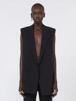 Oversized washed viscose gilet - BLACK