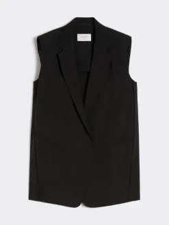 Oversized washed viscose gilet - BLACK