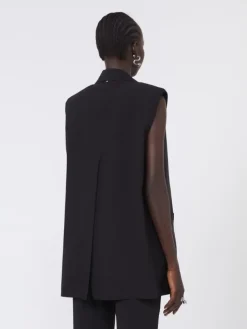 Oversized washed viscose gilet - BLACK