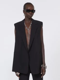Oversized washed viscose gilet - BLACK