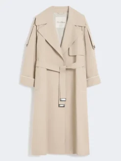 Oversized water-repellent twill trench coat - SAND