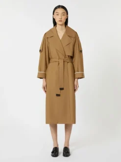 Oversized water-repellent twill trench coat - BROWN