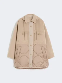 Padded coat in double-sided wool and nylon - CAMEL