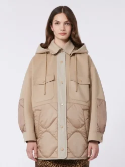 Padded coat in double-sided wool and nylon - CAMEL