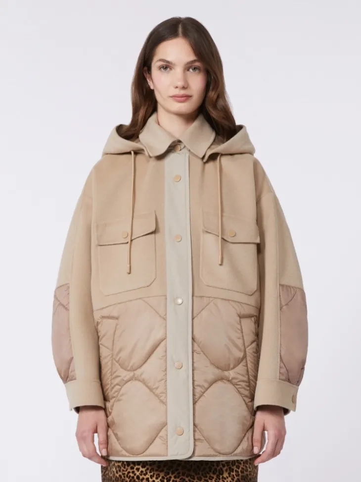 Padded coat in double-sided wool and nylon - CAMEL
