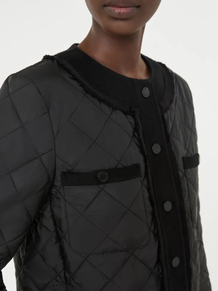 Padded cropped jacket in water-repellent canvas - BLACK