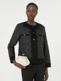 Padded cropped jacket in water-repellent canvas - BLACK