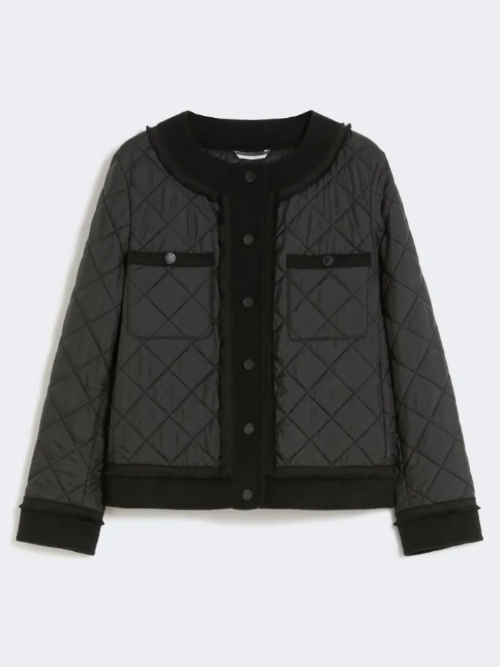 Padded cropped jacket in water-repellent canvas - BLACK