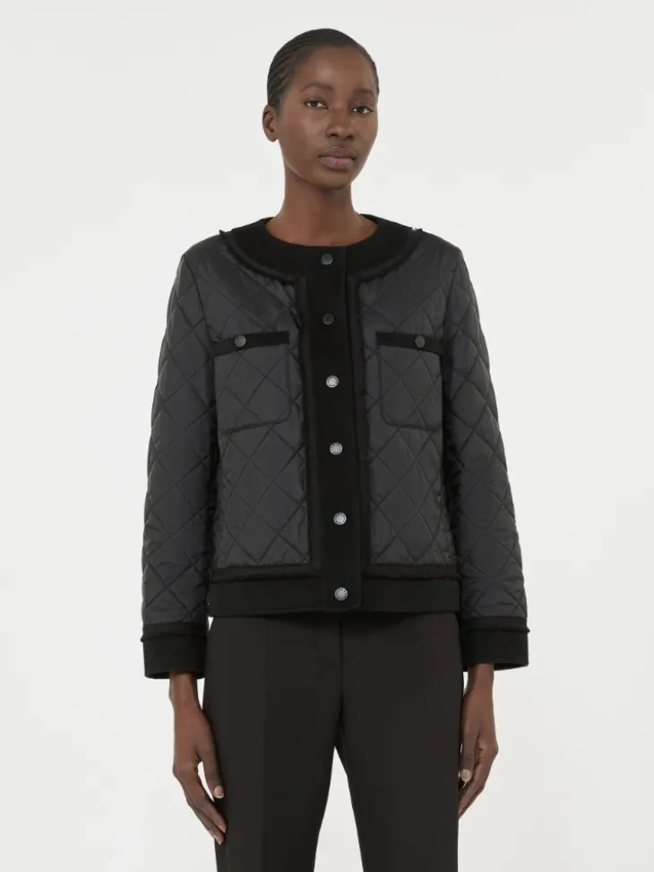 Padded cropped jacket in water-repellent canvas - BLACK