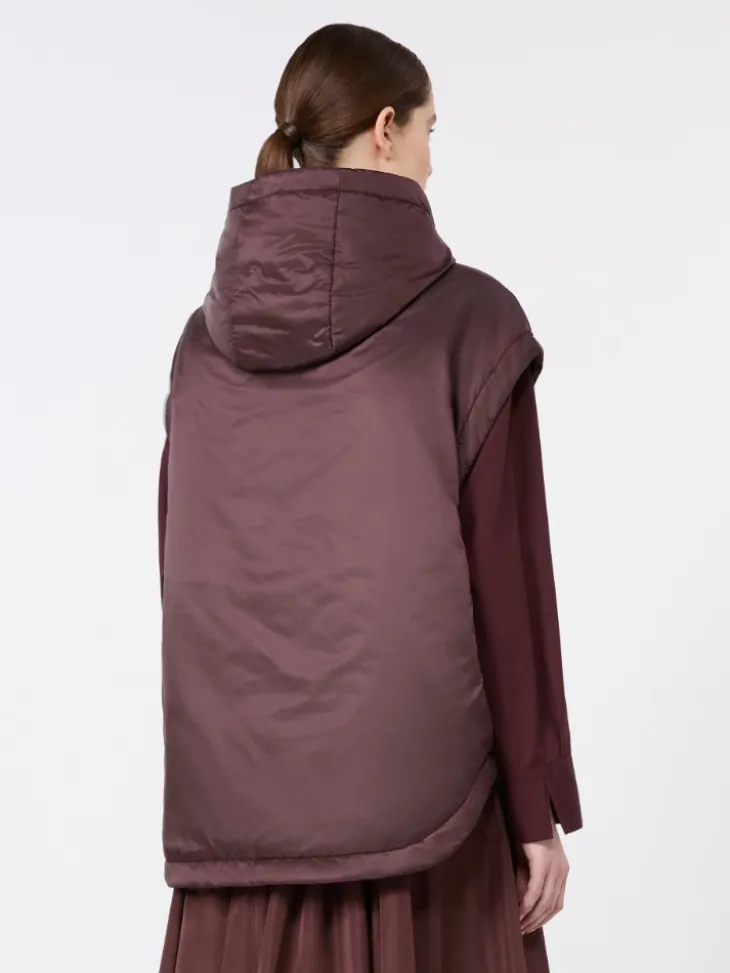 Padded, hooded gilet in water-repellent canvas - BORDEAUX