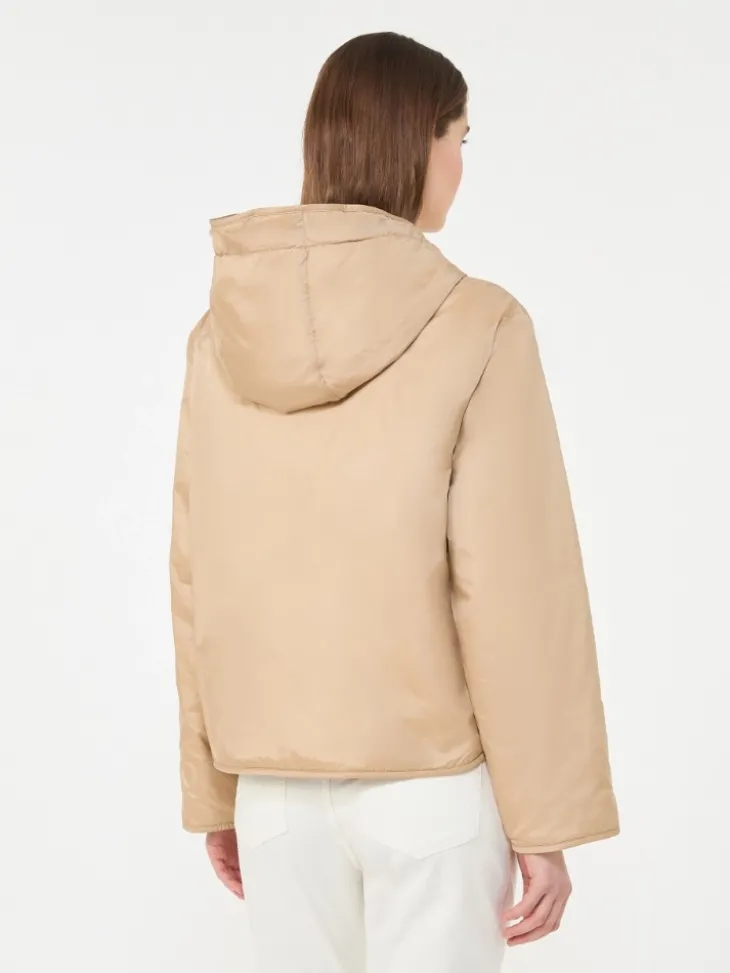 Padded, hooded jacket in water-repellent canvas - BEIGE