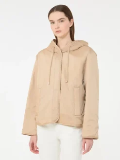 Padded, hooded jacket in water-repellent canvas - BEIGE