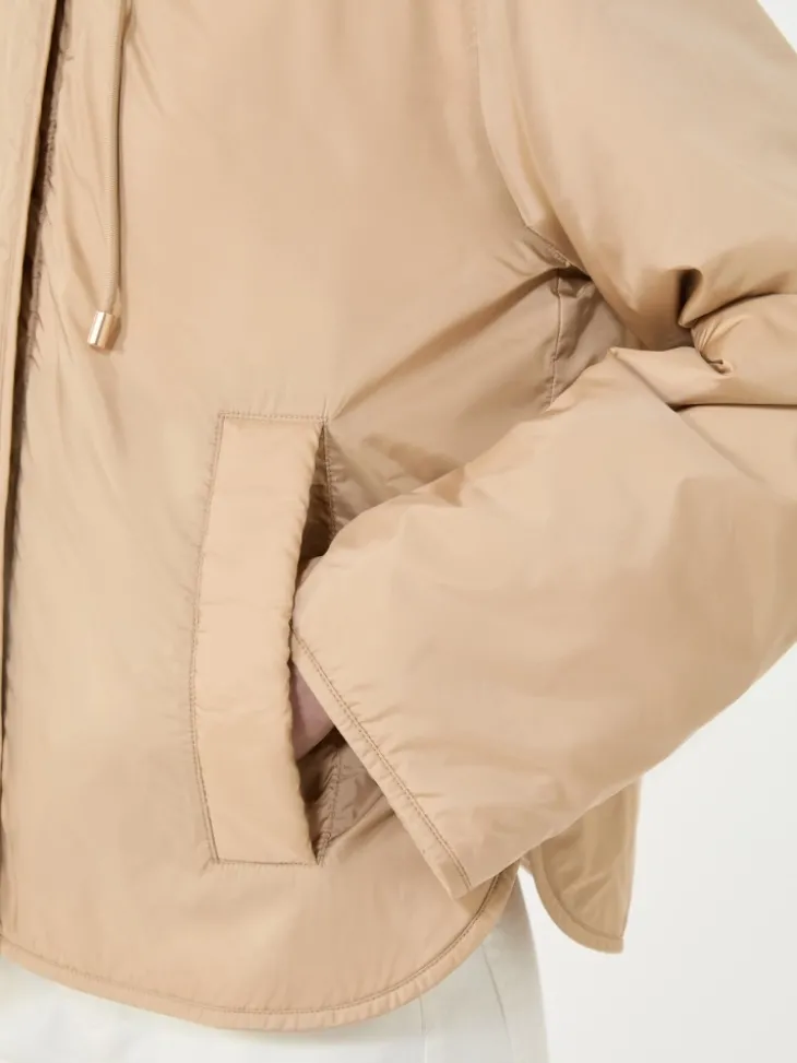 Padded, hooded jacket in water-repellent canvas - BEIGE
