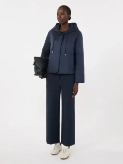 Padded, hooded jacket in water-repellent canvas - NAVY