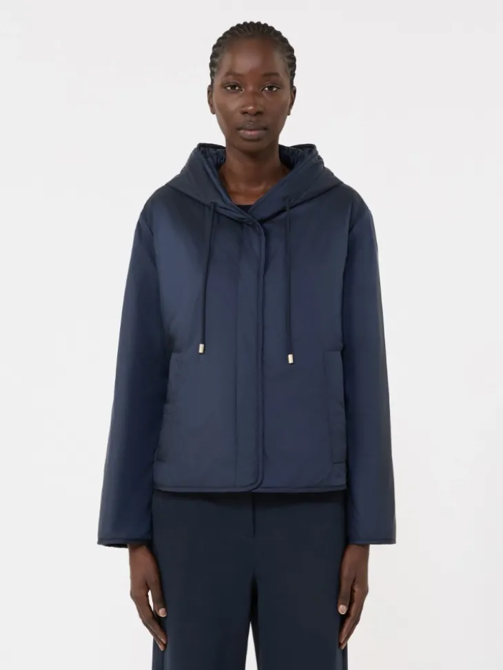 Padded, hooded jacket in water-repellent canvas - NAVY
