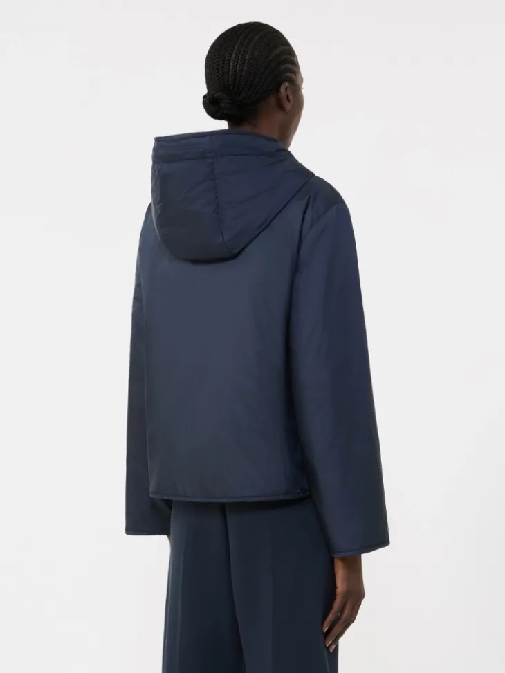 Padded, hooded jacket in water-repellent canvas - NAVY